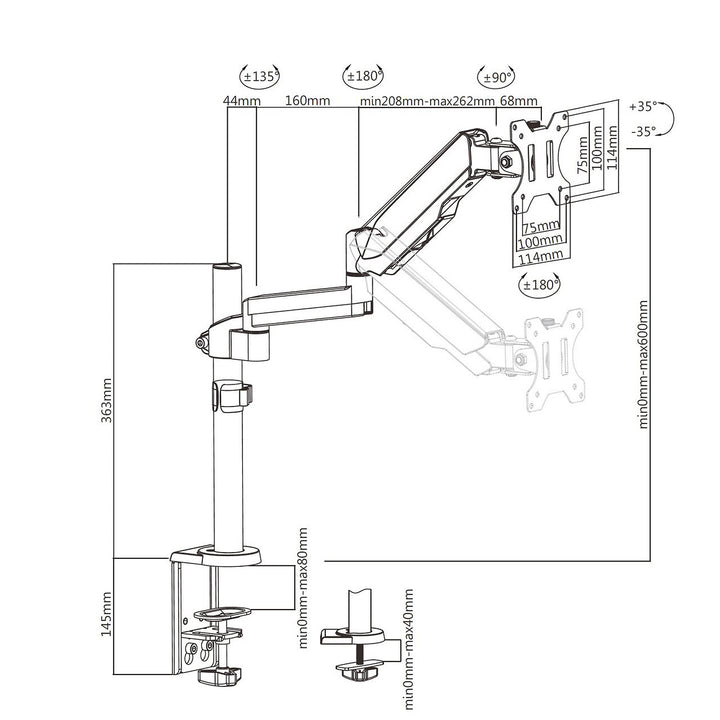 Support de bureau pour écran avec ressort à gaz 17 "-32" 8 kg Maclean MC-775