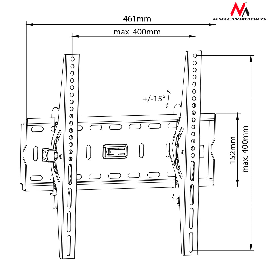 Support TV mural 26-65" charge maximale 45kg  Maclean MC-778 noir