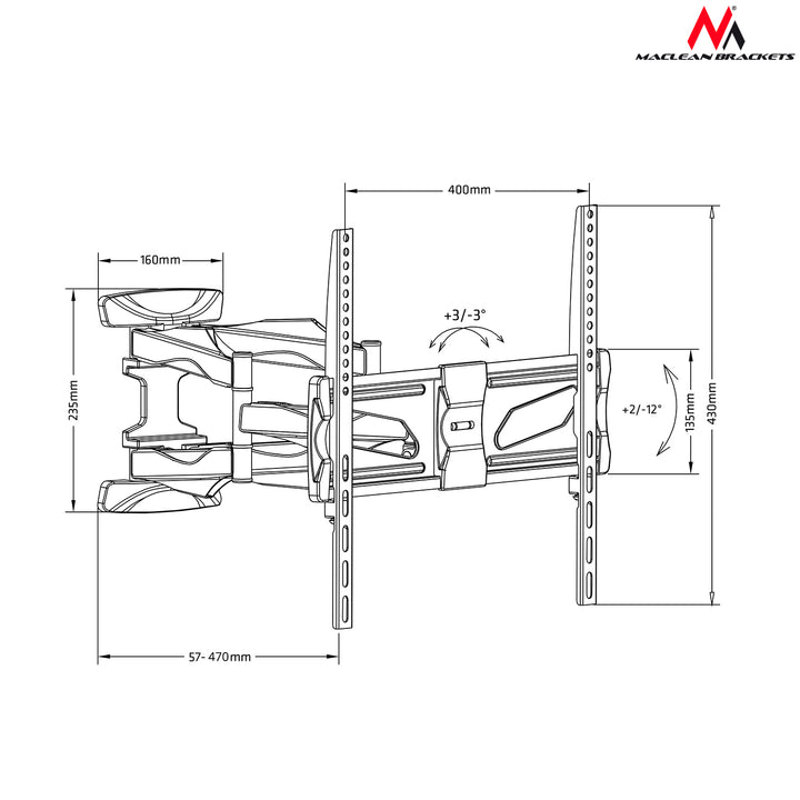 Support TV 26-55" jusqu'à 45kg VESA 400x400 noir Maclean MC-781