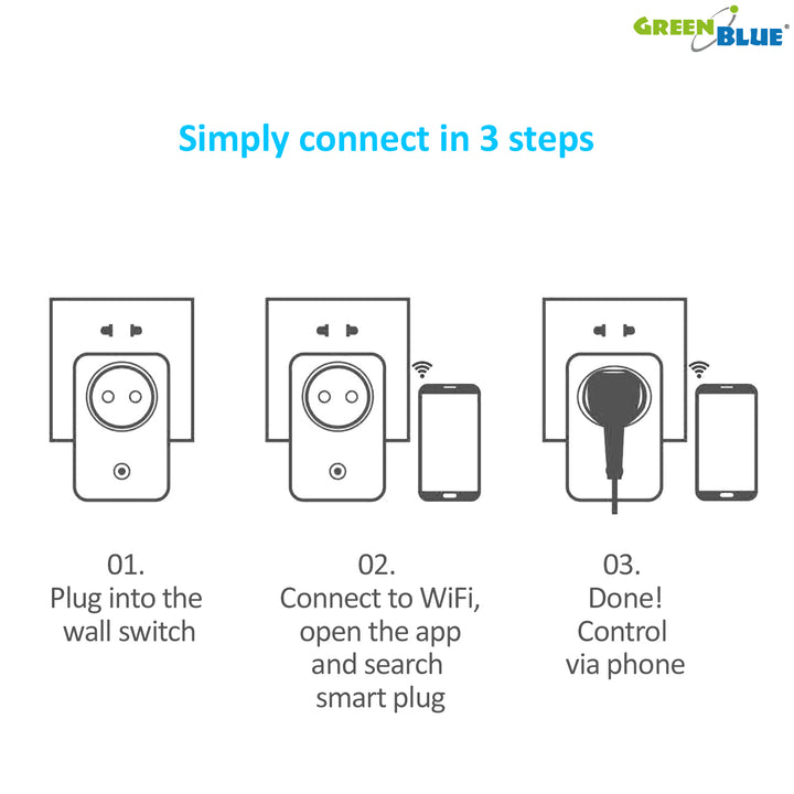 Prise télécommandée WiFi intelligente type allemand 2300W GreenBlue GB155G