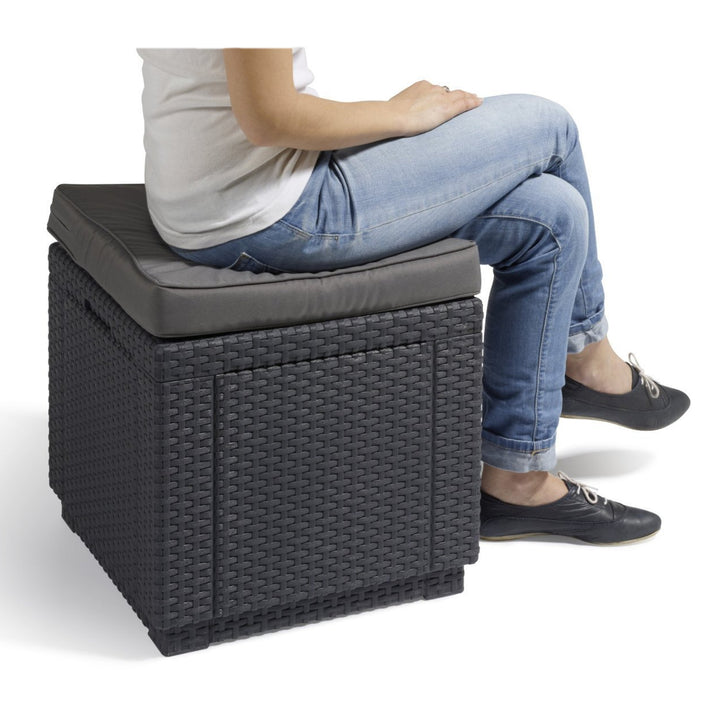 Table-pouf avec coussin et rangement intégré - Imitation rotin tressé graphite ALLIBERT JARDIN graphite