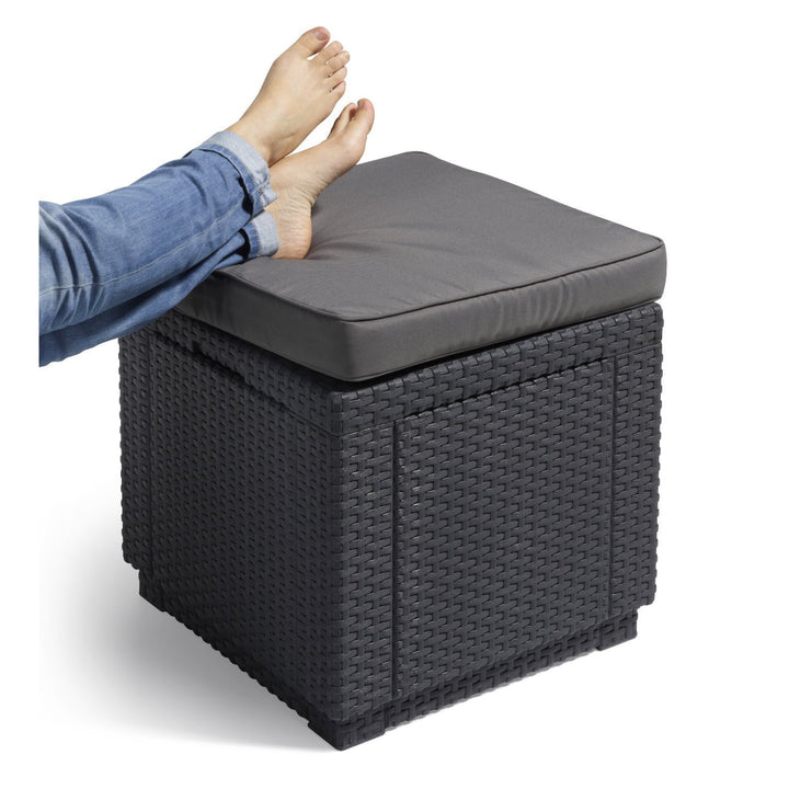 Table-pouf avec coussin et rangement intégré - Imitation rotin tressé graphite ALLIBERT JARDIN graphite