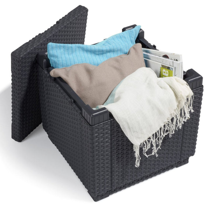Table-pouf avec coussin et rangement intégré - Imitation rotin tressé graphite ALLIBERT JARDIN graphite