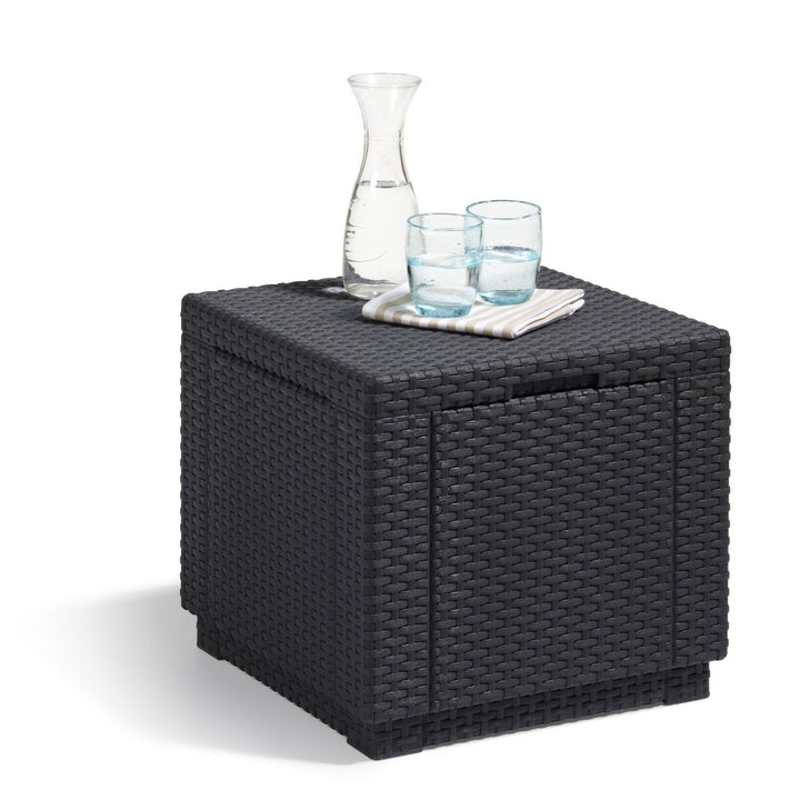 Table-pouf avec coussin et rangement intégré - Imitation rotin tressé graphite ALLIBERT JARDIN graphite
