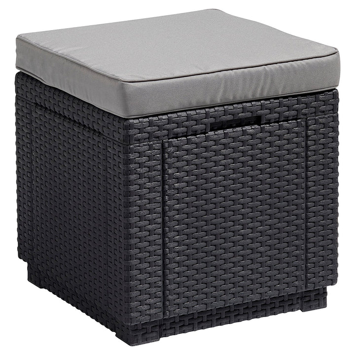 Table-pouf avec coussin et rangement intégré - Imitation rotin tressé graphite ALLIBERT JARDIN graphite