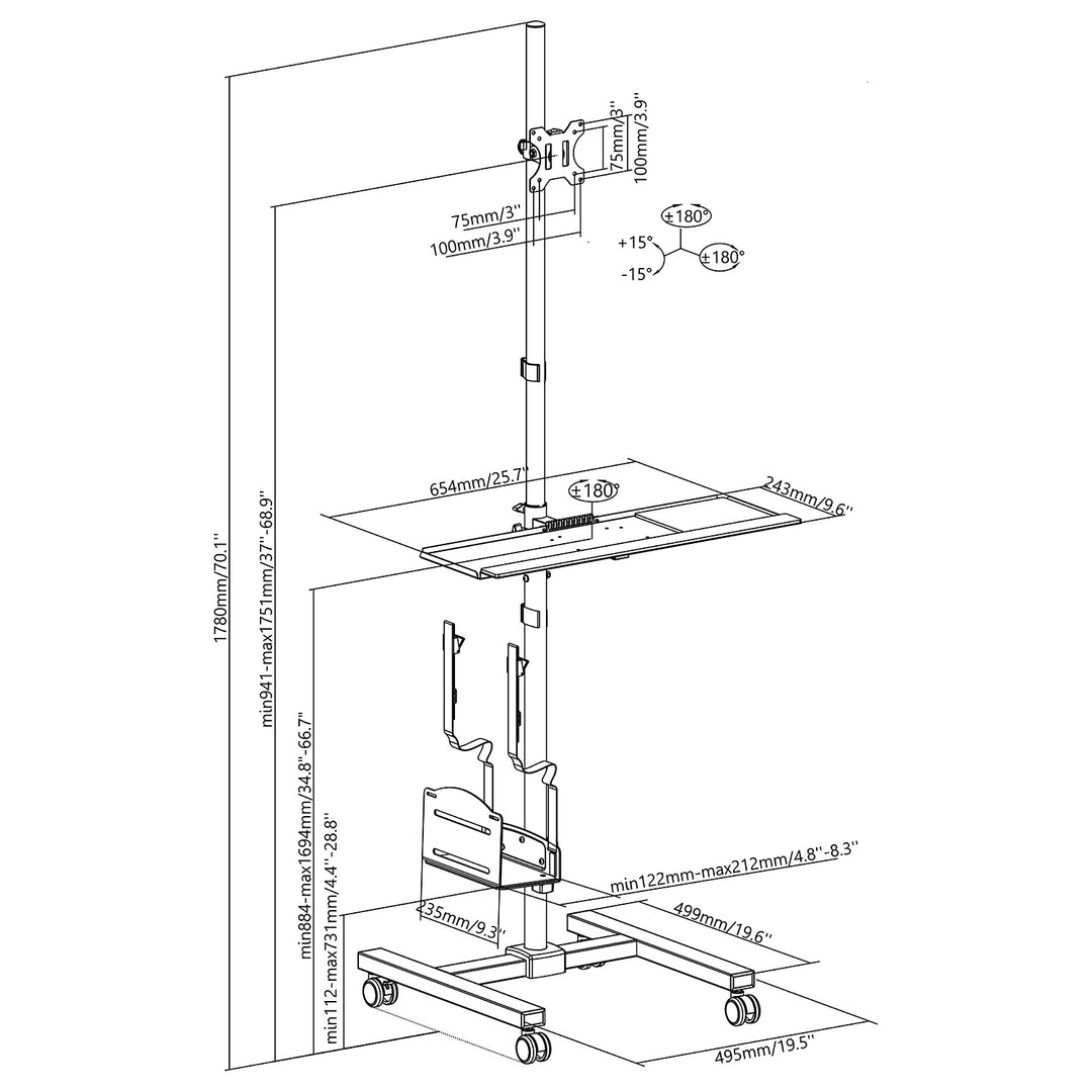 Meubles à roulettes Maclean Brackets MC-793 - support pour TV/écran