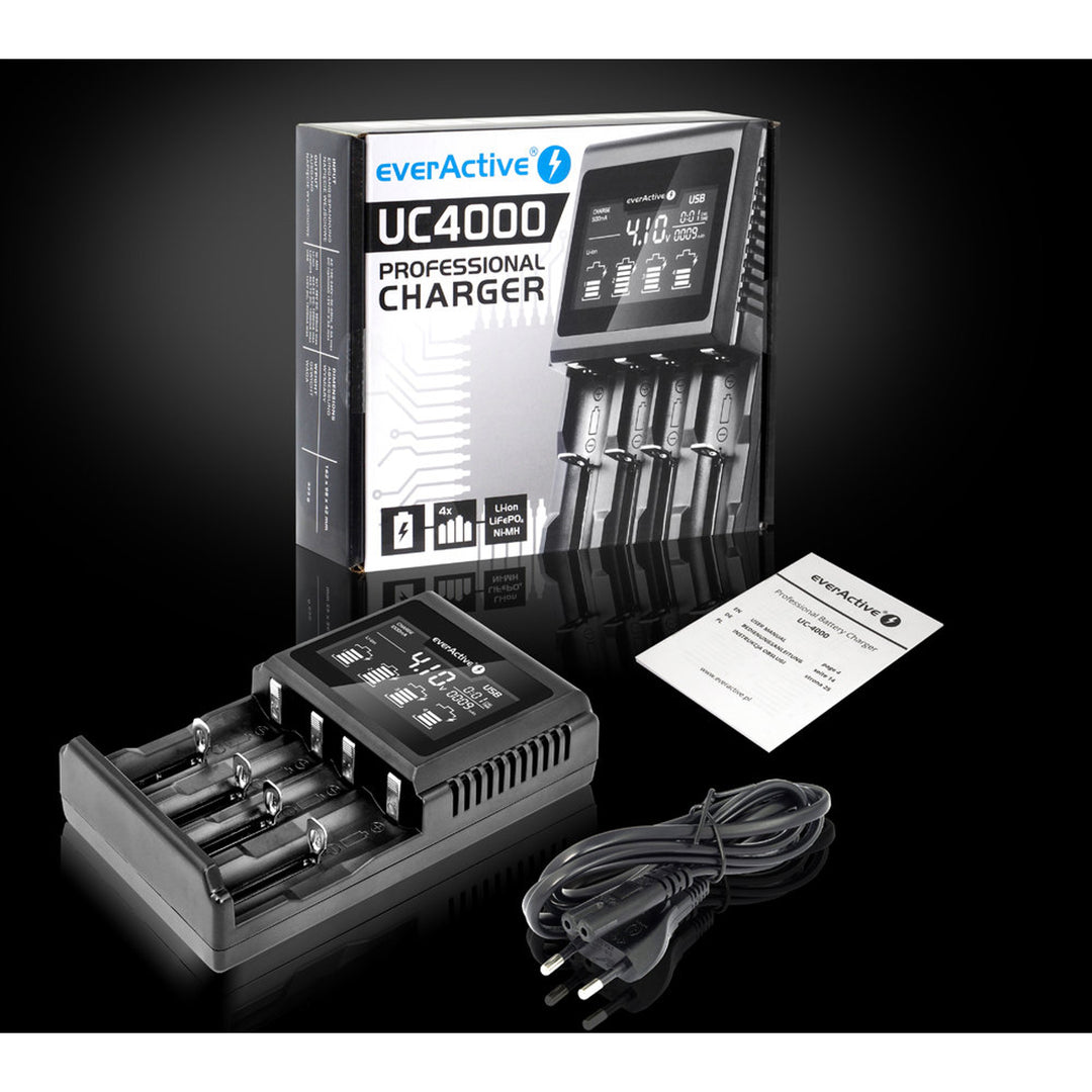 Chargeur pour batteries rechargeables cylindriques Li-ion et Ni-MH everActive UC-4000
