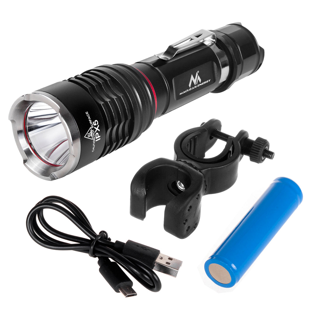 Lampe torche à LED avec support de vélo et 3 modes d'éclairage 10W 800 IPX5 Maclean MCE220 Cree