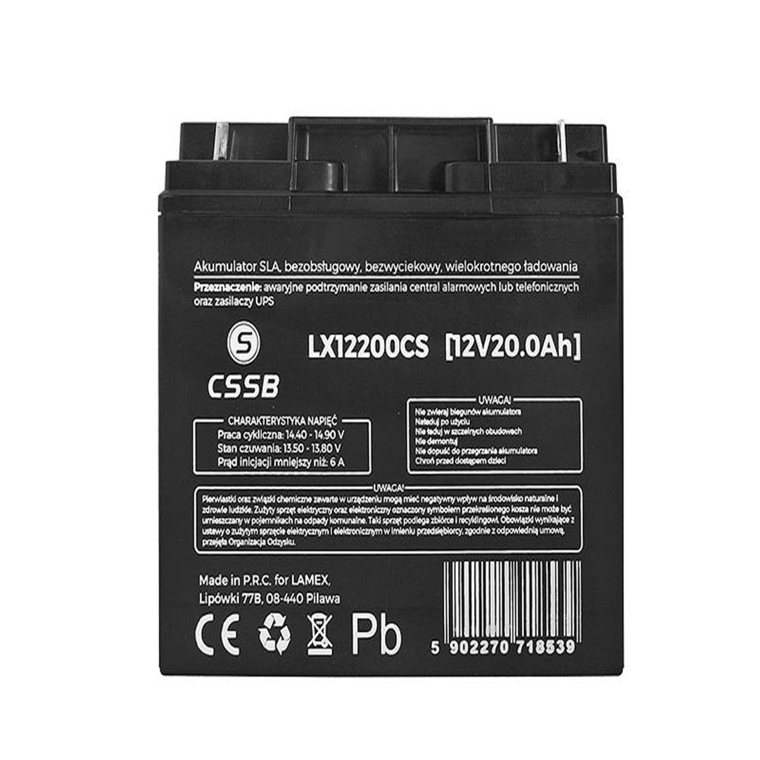 Batterie gel rechargeable 12V 20Ah sans entretien AGM LX12200