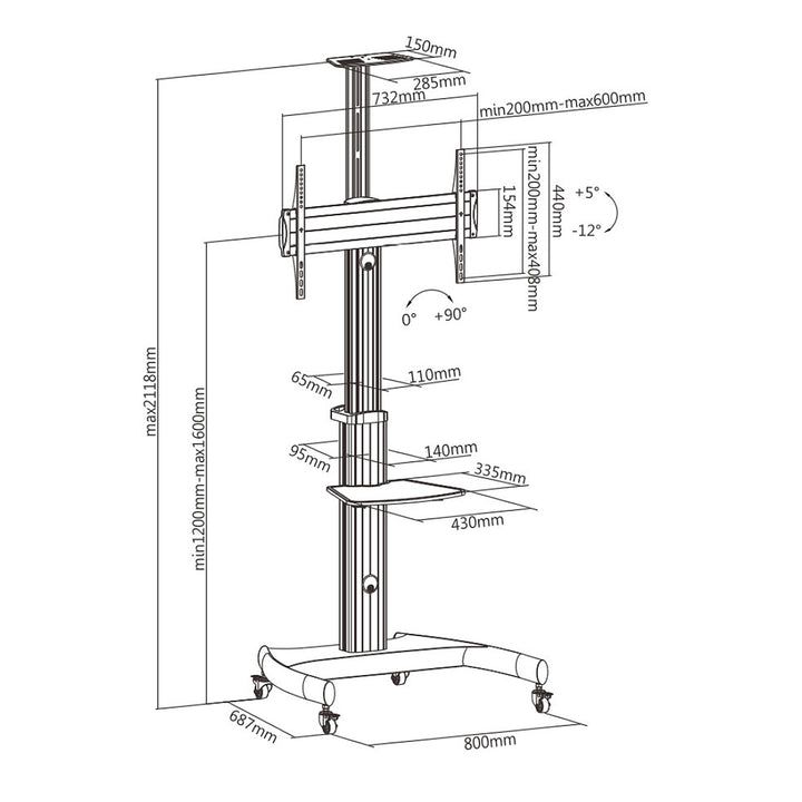 Support universel pour téléviseurs  avec hauteur réglable max 70" charge maximale 50 kg max VESA 600x400 Maclean Brackets MC-801