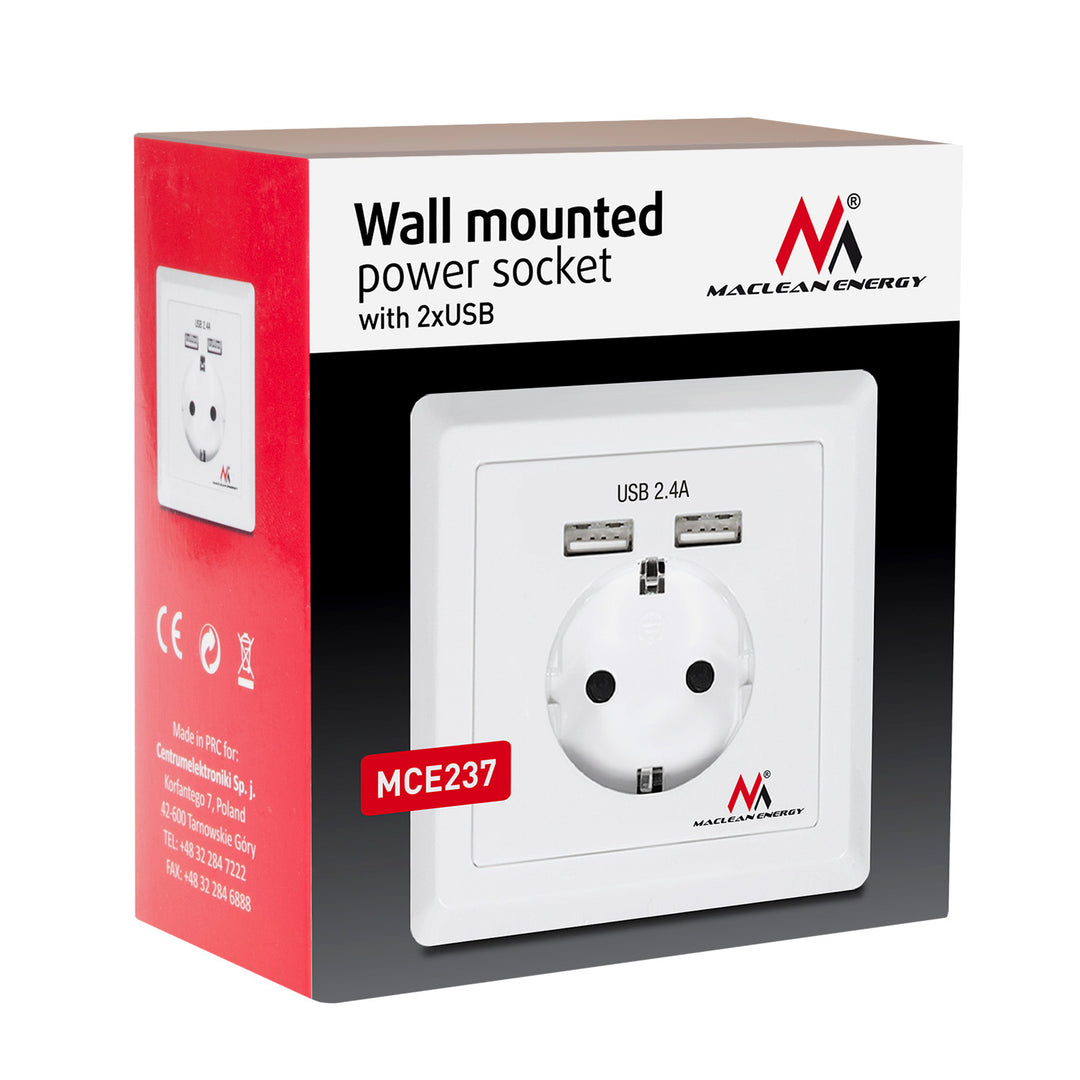 Prise de courant Schuko avec 2x USB 2.4A Maclean MCE237