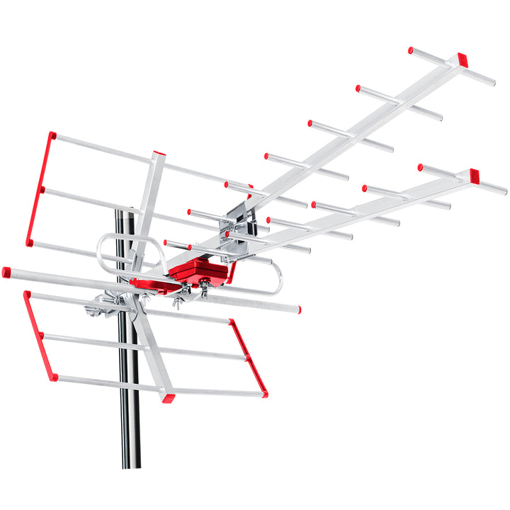 Antenne directionnelle d'éxterieure TV DVB-T2 HEVC combo UHF VHF actif max. 100dBμV Filtre Maclean MCTV-855 Lte