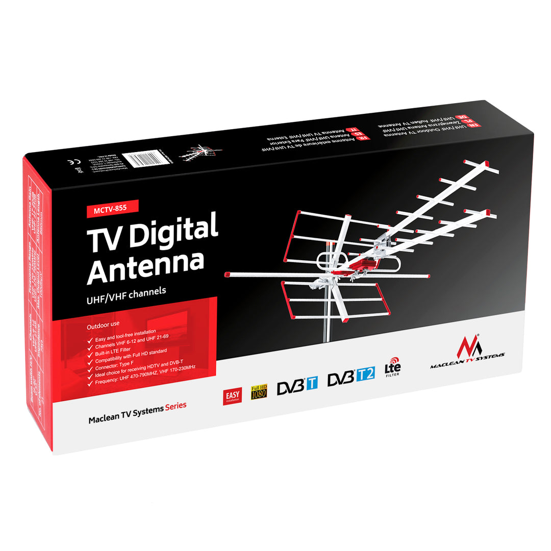 Antenne directionnelle/ extérieure TV DVB-T2 HEVC combo UHF VHF Maclean MCTV-855 filtre LTE