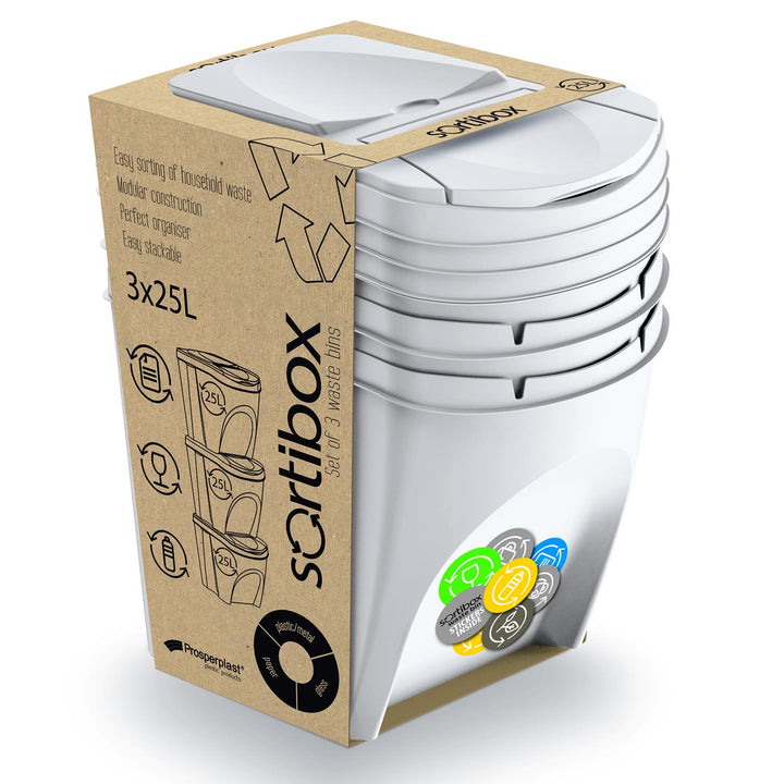 Conteneurs Mixtes Tri sélectif avec 3x25L compartiments blanc