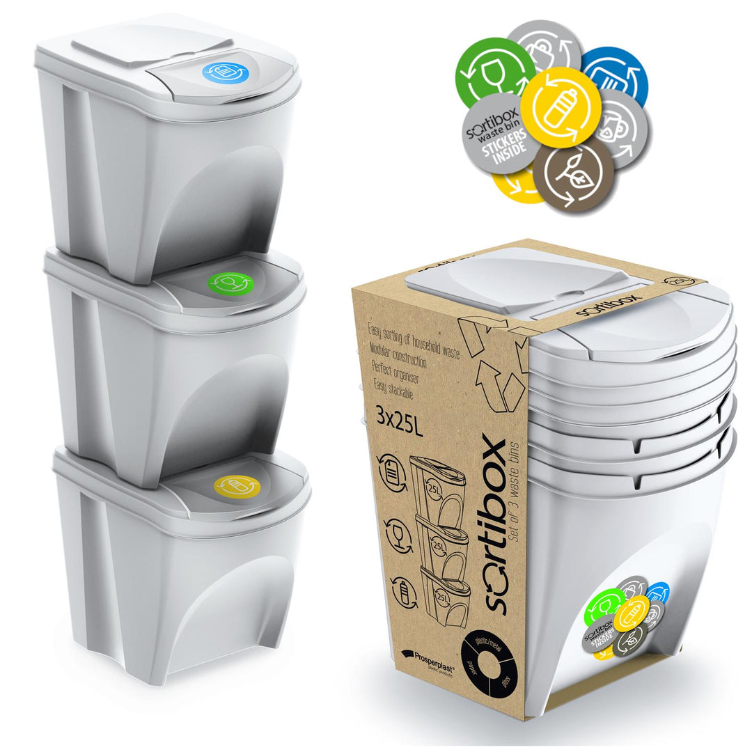 Conteneurs Mixtes Tri sélectif avec 3x25L compartiments blanc