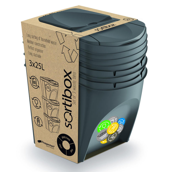 Kit de tri des déchets Sortibox 3x25L gris