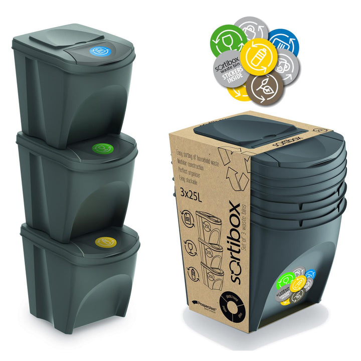Kit de tri des déchets Sortibox 3x25L gris