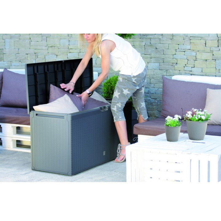 Coffre de jardin Boxe Rato Plus 290L anthracite, siège boite de rangement coffre