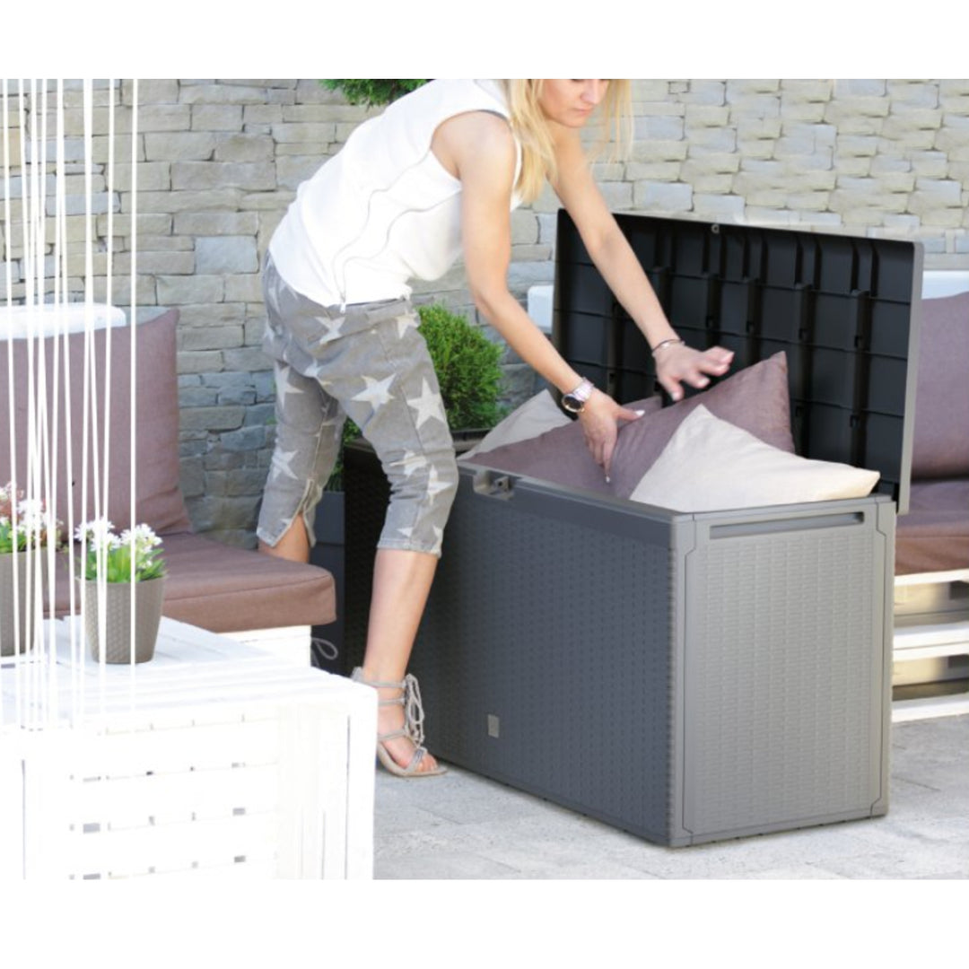 Coffre de jardin Boxe Rato Plus 290L anthracite, siège boite de rangement coffre