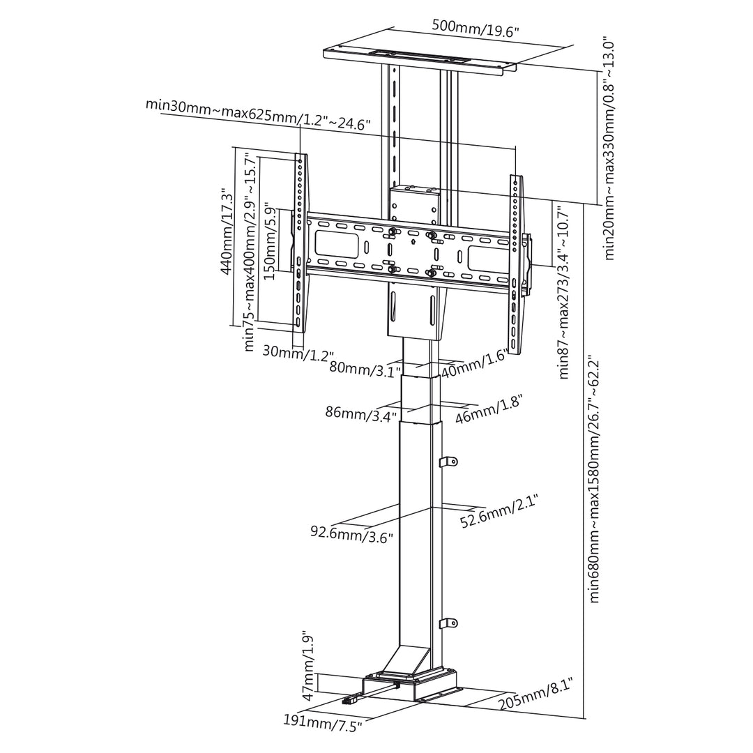 Support TV 37-65 " max 50kg max VESA 600x400 réglable en hauteur avec télécommande Maclean MC-866