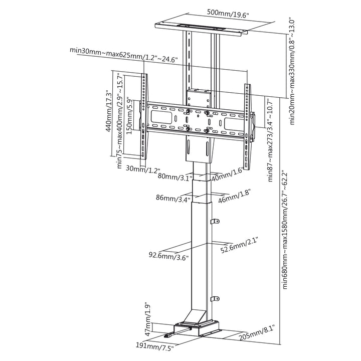 Support TV 37-65 " max 50kg max VESA 600x400 réglable en hauteur avec télécommande Maclean MC-866