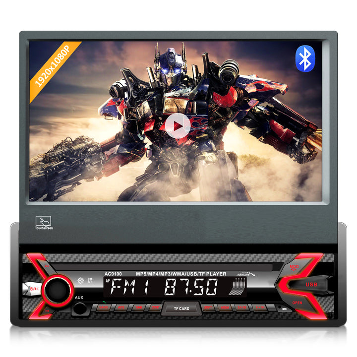 Autoradio multimédia Bluetooth mains libres LCD 7" écran tactile 1080P MP5 AVI DivX  RDS télécommande radio numérique 1 DIN