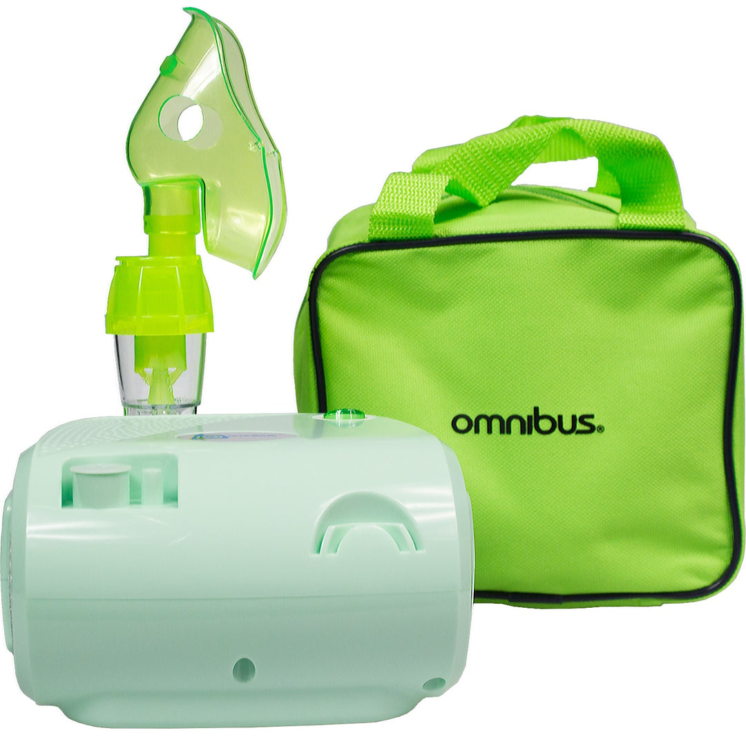 Inhalateur nébuliseur avec filtres, masques et tuyaux vert sac OMNIBUS BR-CN116 B