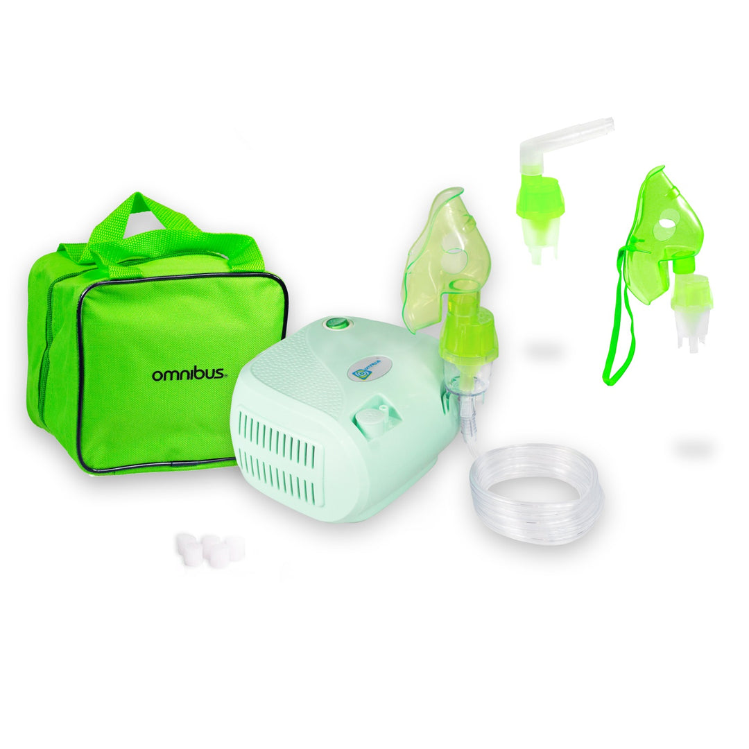 Inhalateur nébuliseur avec filtres, masques et tuyaux vert sac OMNIBUS BR-CN116 B