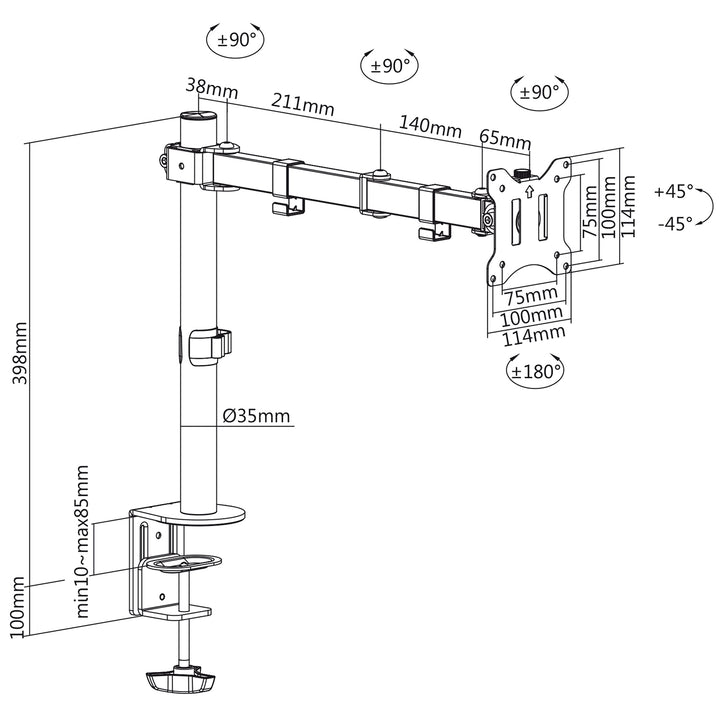 Support de bureau réglable pour moniteur LCD 17-32 " 8kg vesa 75x75 et 100x100 bras double Maclean MC-883