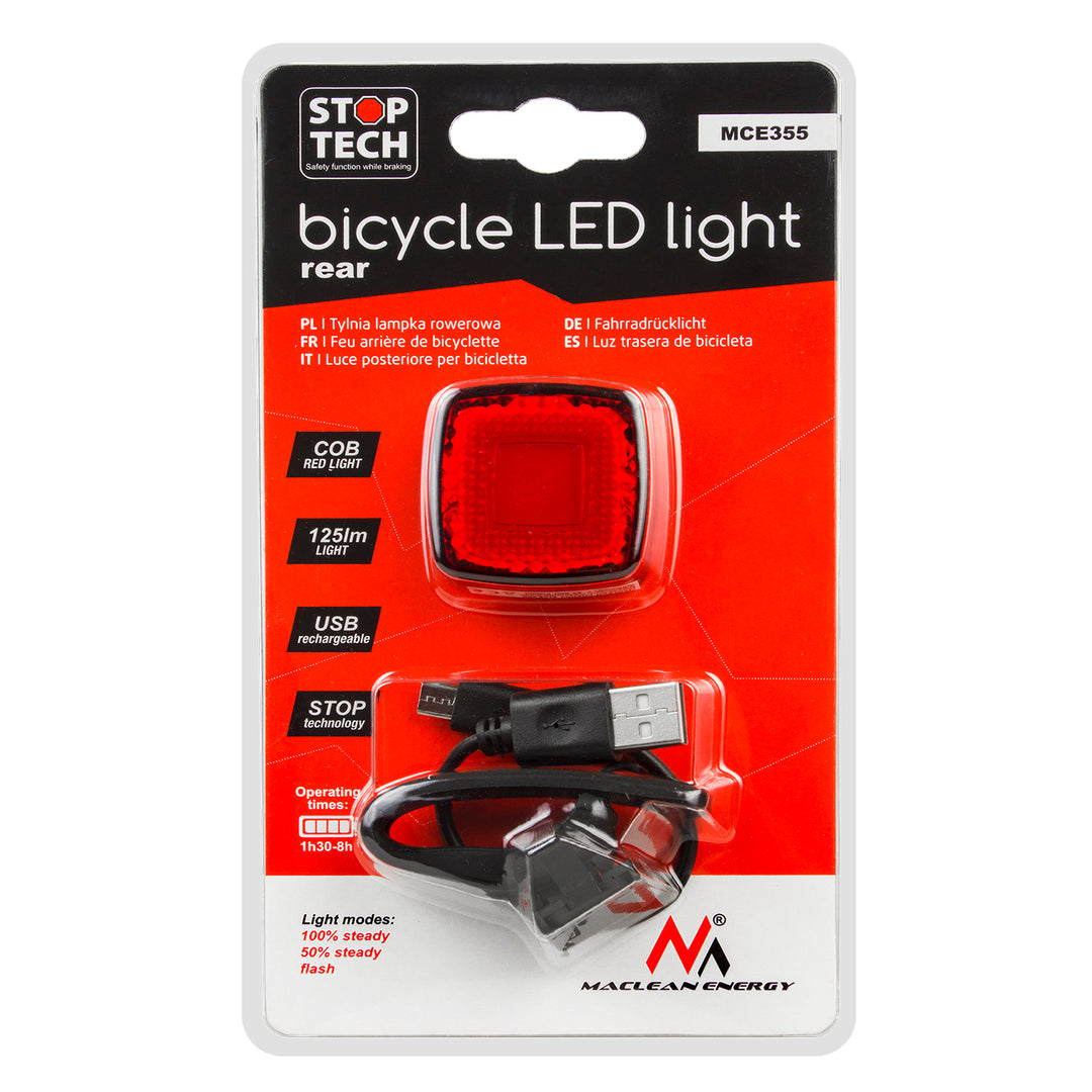 Lampe vélo arrière LED 3 modes Maclean MCE355 37x37x16mm