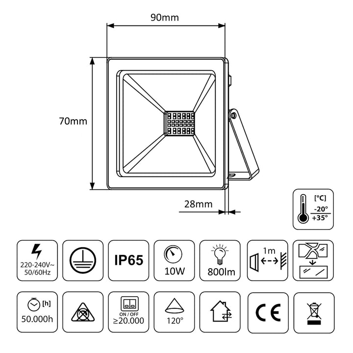 Naświetlacz slim LED 10W, 800lm Blanc chaud (3000K) Maclean Energy MCE510 WW, IP65, PREMIUM