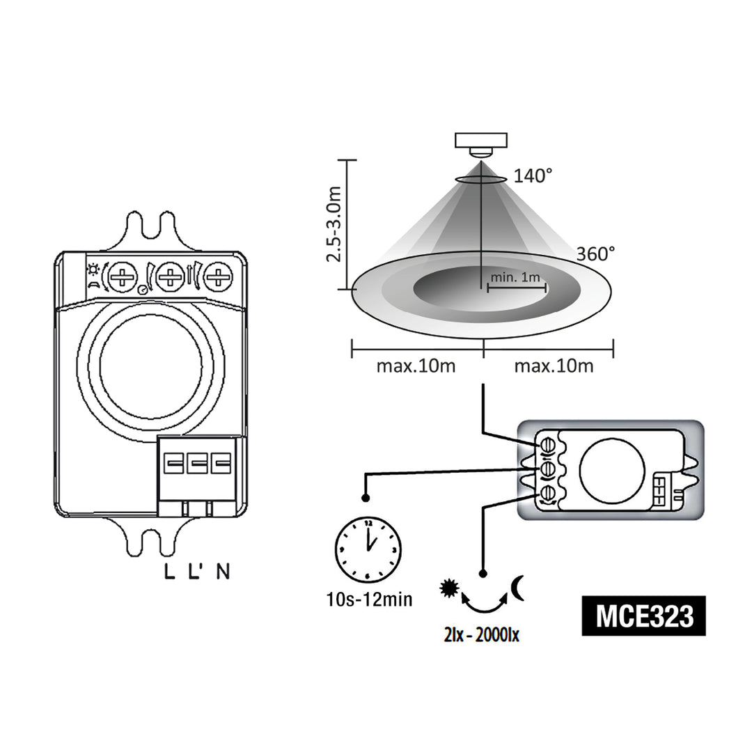 Détecteur de mouvement à micro-ondes LED Maclean MCE323