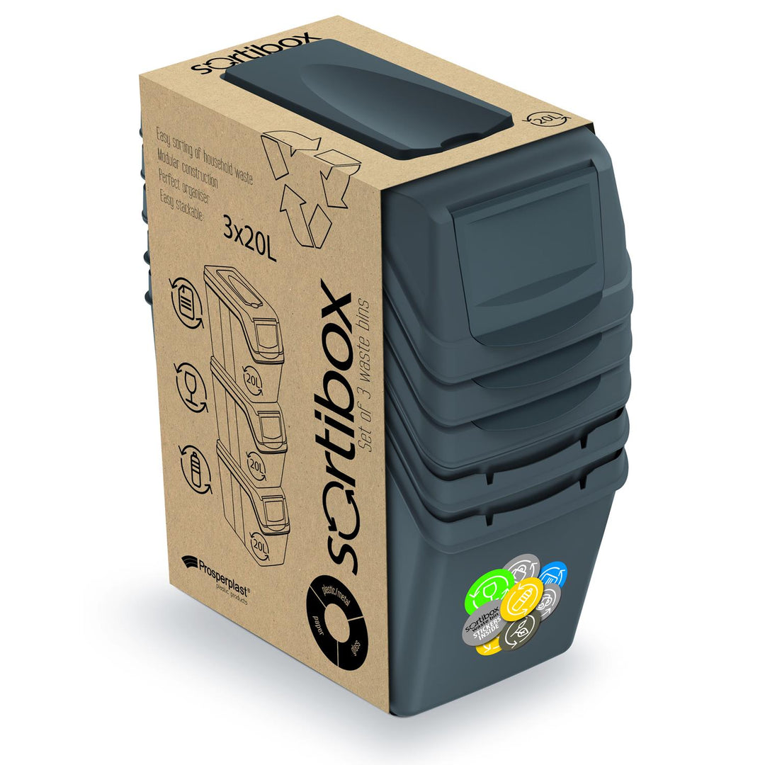Conteneurs Mixtes Tri sélectif avec 3x20L compartiments gris