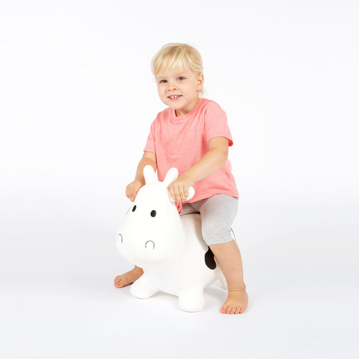 Hoppimals Tootiny Vache Jouet Gonflable à sauter en caoutchouc de Haute qualité Pompe comprise Blanc