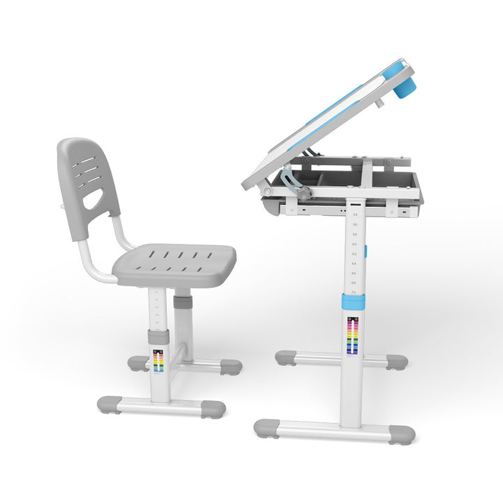 Bureau ergonomique pour enfants avec chaise et tiroir Table d'école pour enfants jusqu'à 75kg Bureau d'écolier réglable en hauteur et inclinable