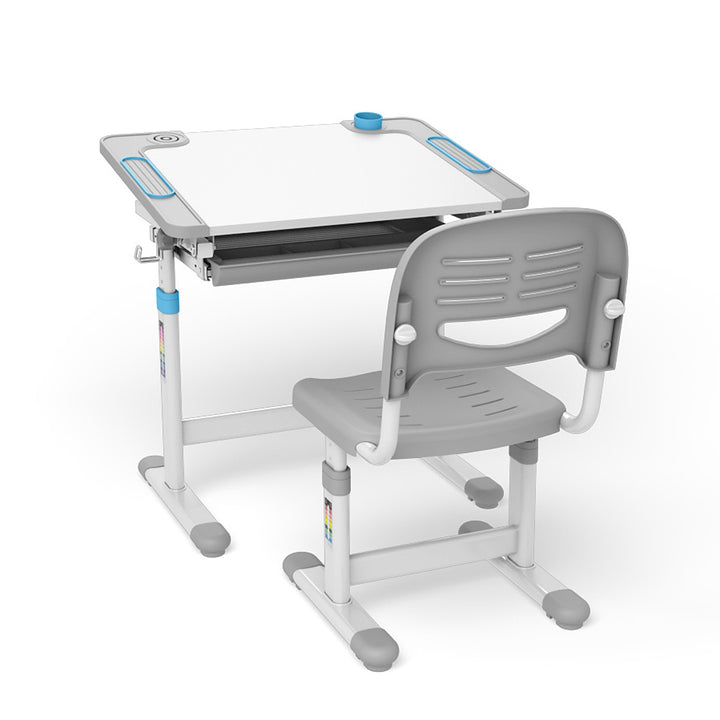 Bureau ergonomique pour enfants avec chaise et tiroir Table d'école pour enfants jusqu'à 75kg Bureau d'écolier réglable en hauteur et inclinable