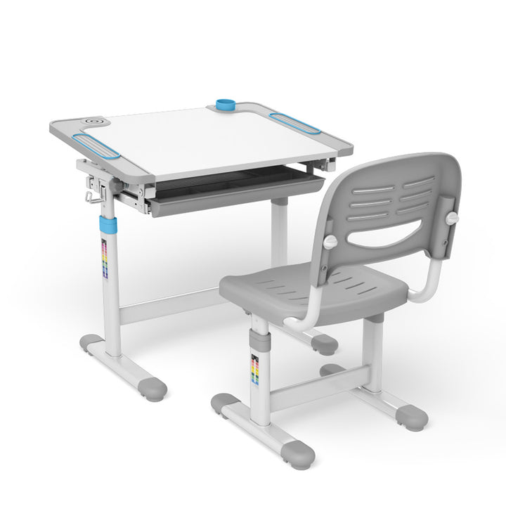 Bureau ergonomique pour enfants avec chaise et tiroir Table d'école pour enfants jusqu'à 75kg Bureau d'écolier réglable en hauteur et inclinable