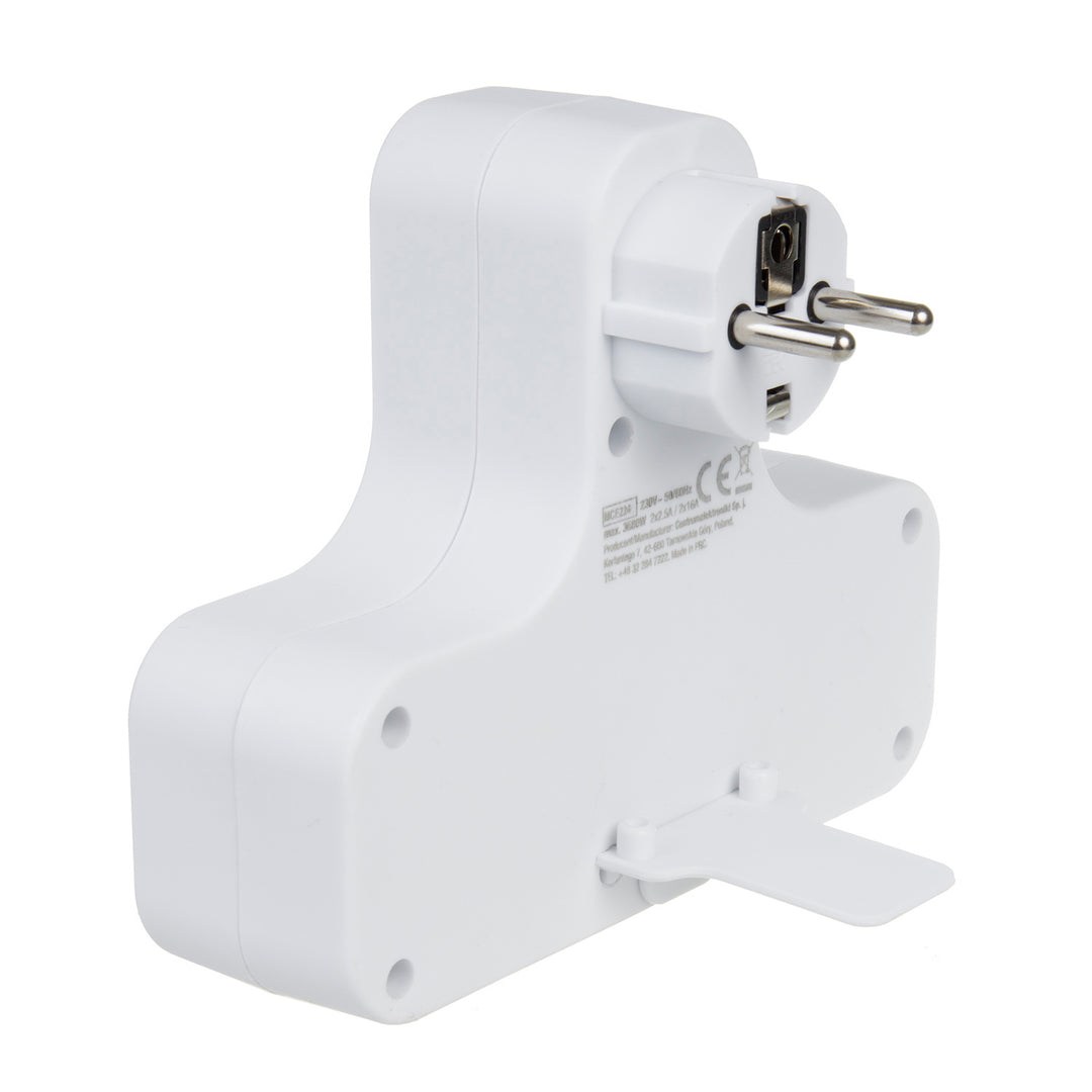 Multiprise Maclean quadruple avec interrupteur marche/arrêt, pied de stabilisation, Type E, 2x2.5A, 2x16A, MCE224