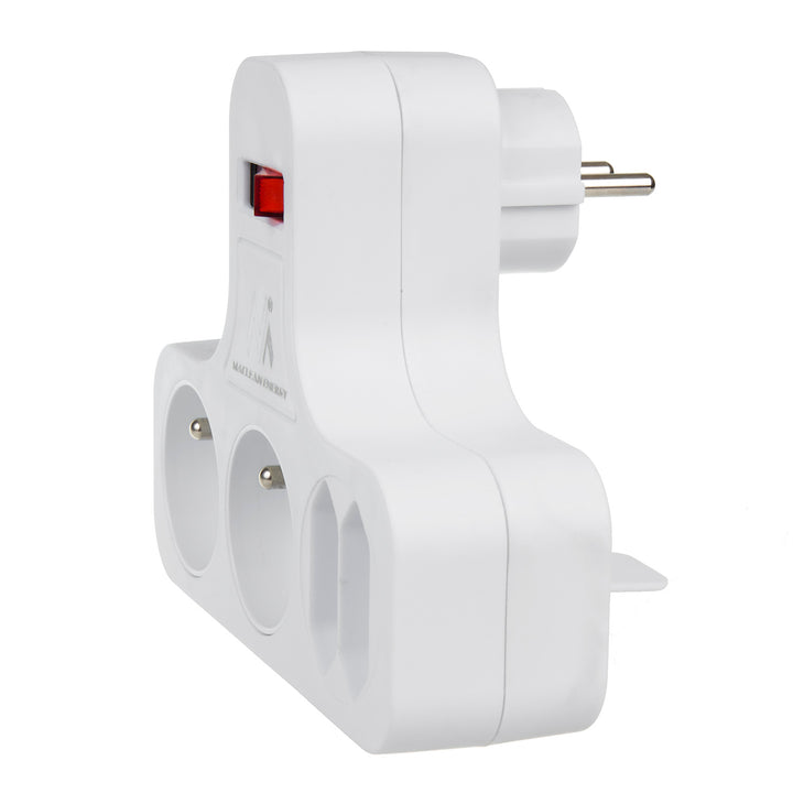Multiprise Maclean quadruple avec interrupteur marche/arrêt, pied de stabilisation, Type E, 2x2.5A, 2x16A, MCE224