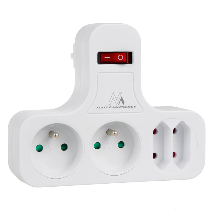 Multiprise Maclean quadruple avec interrupteur marche/arrêt, pied de stabilisation, Type E, 2x2.5A, 2x16A, MCE224