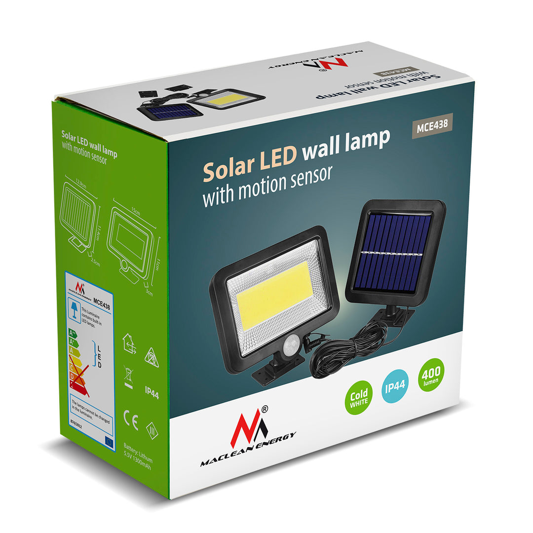 Projecteur solaire Lampe LED avec détecteur de mouvement IP44 5W 400lm 6000K blanc froid MCE438