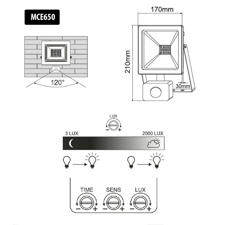 Projecteur LED avec détecteur de mouvement Maclean slim 50W 4000lm couleur blanc froid (6000K) MCE650 CW PIR