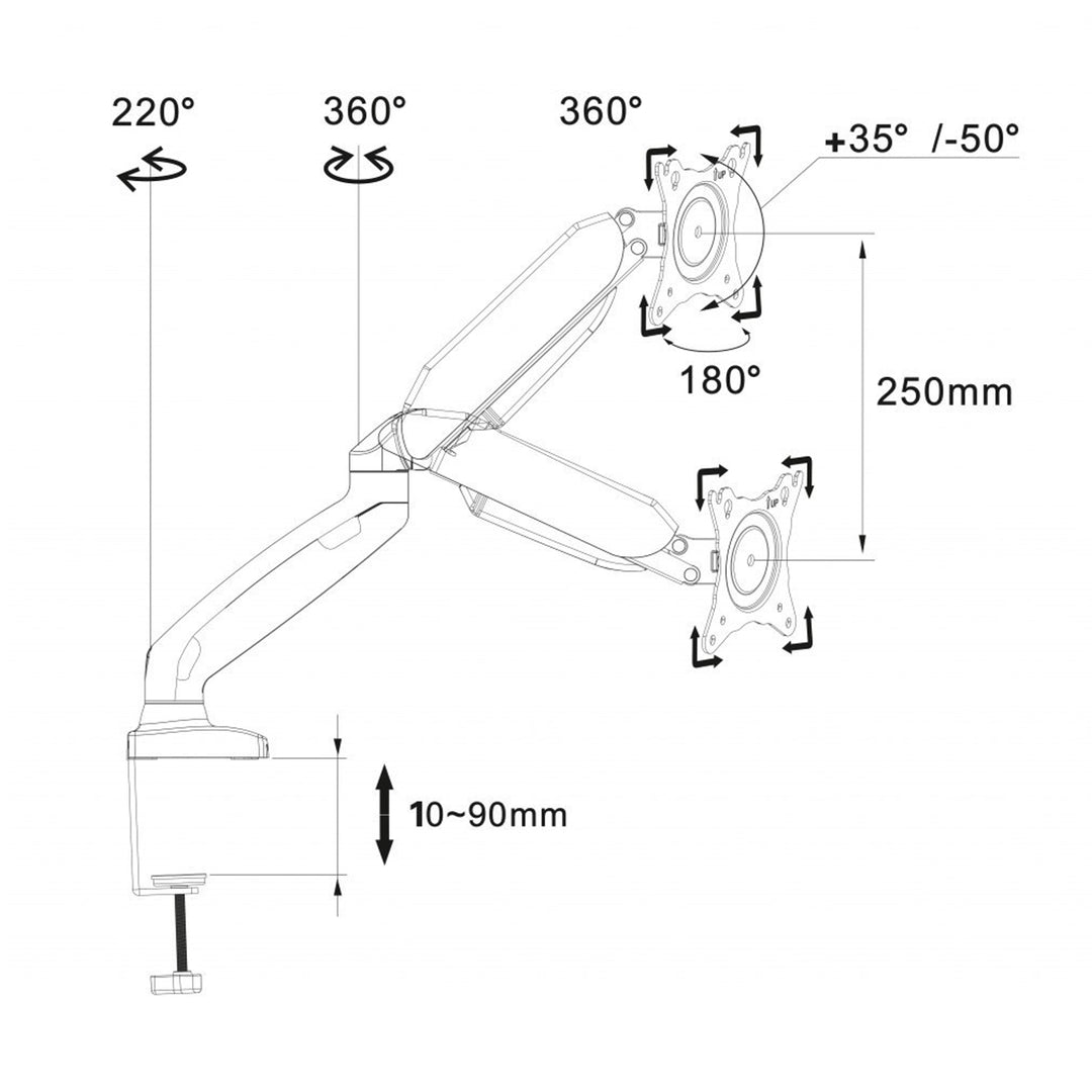 SUPPORT DE FIXATION SUR BUREAU POUR MONITEUR LCD LED USB 3.0 10-32" Art L-17GD