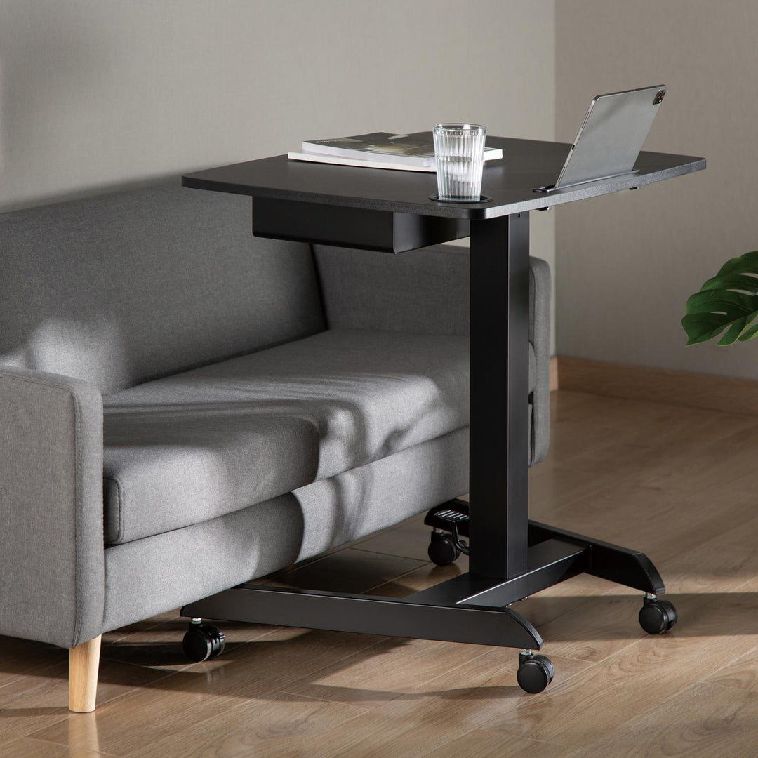 Table d'ordinateur portable à hauteur réglable avec roulettes et un tiroir Bureau assis-debout Réglable en hauteur jusqu'à 113cm max. 8kg (Noir)