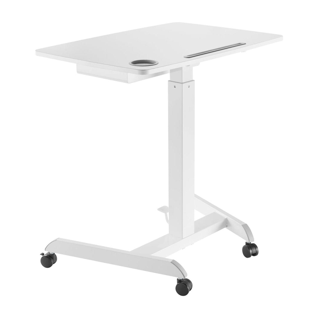 Table d'ordinateur portable à hauteur réglable avec roulettes et un tiroir Bureau assis-debout Réglable en hauteur jusqu'à 113cm max. 8kg (Blanc)