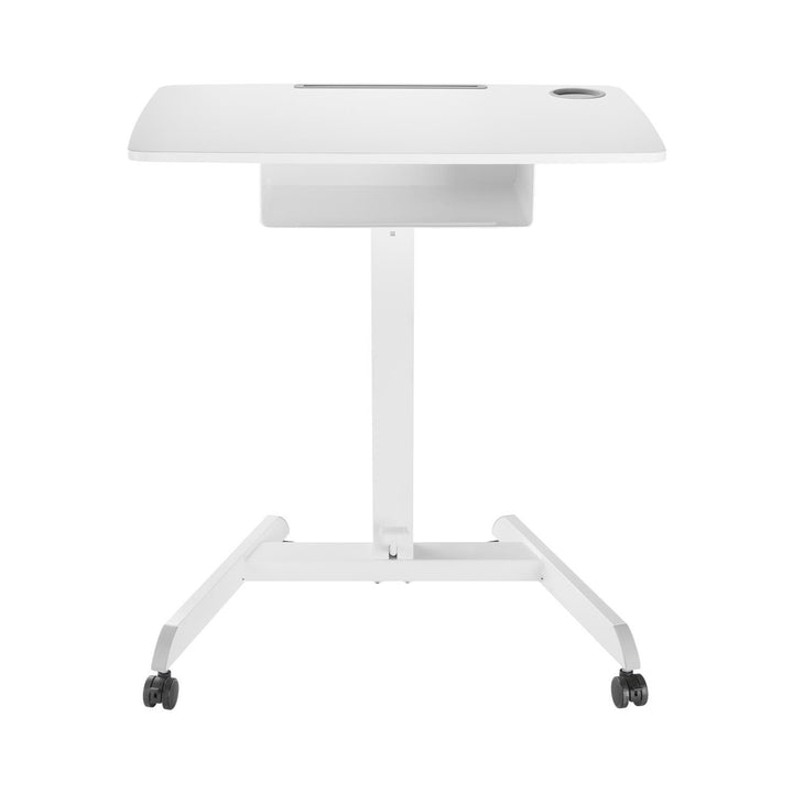Table d'ordinateur portable à hauteur réglable avec roulettes et un tiroir Bureau assis-debout Réglable en hauteur jusqu'à 113cm max. 8kg (Blanc)