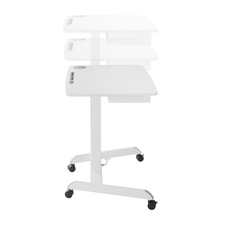 Table d'ordinateur portable à hauteur réglable avec roulettes et un tiroir Bureau assis-debout Réglable en hauteur jusqu'à 113cm max. 8kg (Blanc)