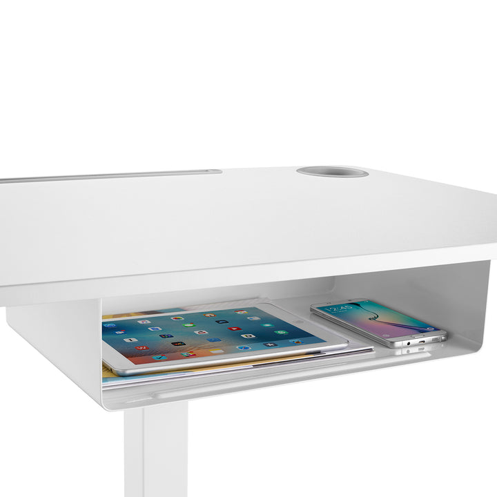 Table d'ordinateur portable à hauteur réglable avec roulettes et un tiroir Bureau assis-debout Réglable en hauteur jusqu'à 113cm max. 8kg (Blanc)