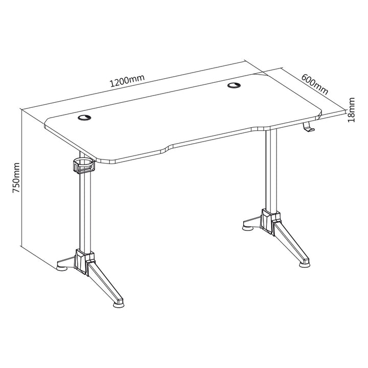 Bureau de jeu NanoRS noir et rouge 100kg max, 750mm de haut, rétro-éclairage LED RVB, RS701