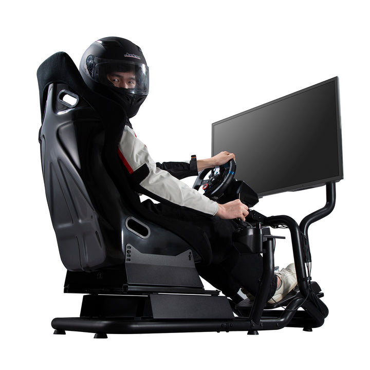 Simulateur de course Cockpit 3 en 1 Siège de jeu jusqu'à 130kg Support de levier de vitesse Support de volant Support TV jusqu'à 50" Max. Vesa 400x200 ...